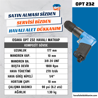 OSAKA OPT 232 Havalı Matkap 10 mm Sağ-Sol