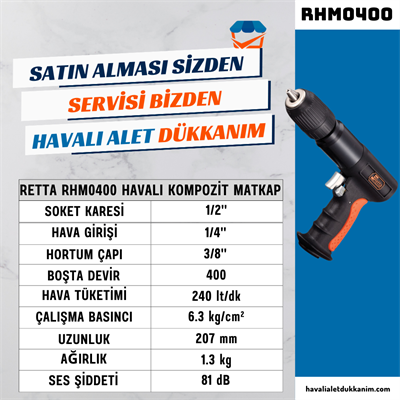 RETTA RHM0400 Havalı Kompozit Matkap 1/2