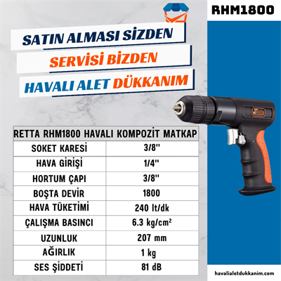 RETTA RHM1800 Havalı Kompozit Matkap 3/8 