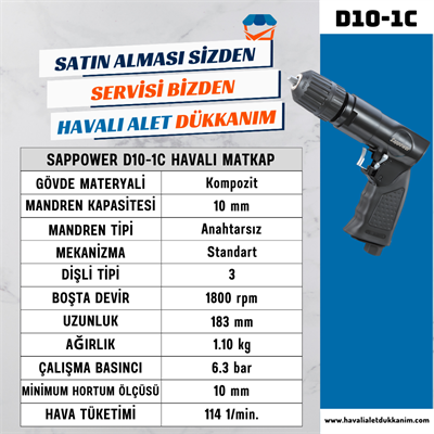 SAPPOWER D10-1C Havalı Matkap 10 mm Sağ-Sol