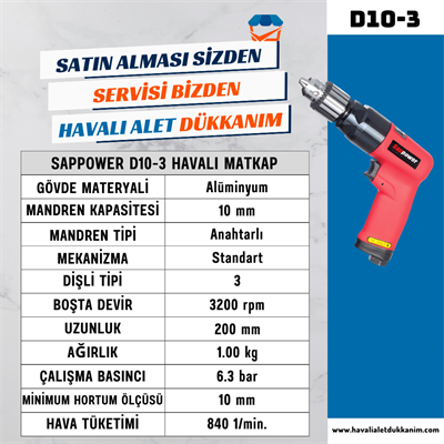 SAPPOWER D10-3 Havalı Matkap 10 mm Sağ
