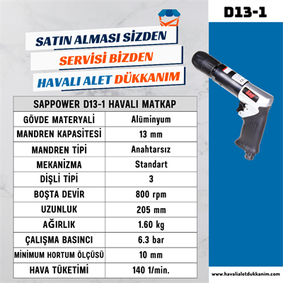 SAPPOWER D13-1 Havalı Matkap 13 mm Sağ-Sol