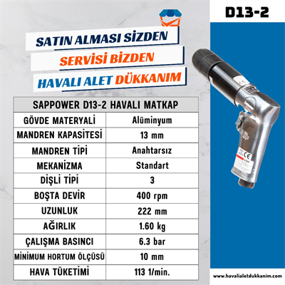 SAPPOWER D13-2 Havalı Matkap 13 mm Sağ-Sol