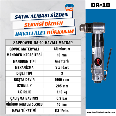 SAPPOWER DA-10 Havalı Matkap 10 mm 90° Sağ-Sol