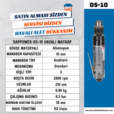 SAPPOWER DS-10 Havalı Düz Matkap 10 mm