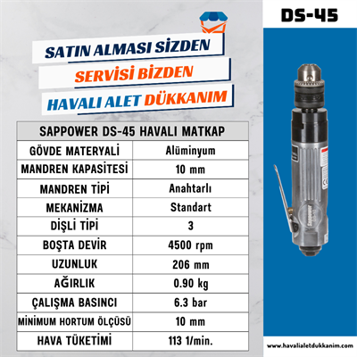 SAPPOWER DS-45 Havalı Düz Matkap 10 mm
