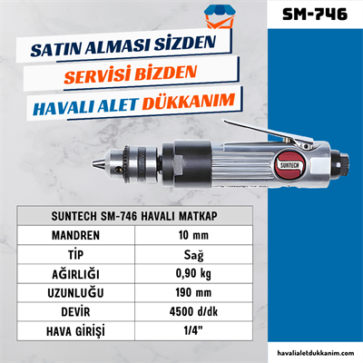 SUNTECH SM-746 Havalı Matkap Düz Tip 10 mm