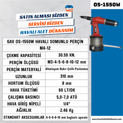 GAV OS-1550W Havalı Somunlu Perçin