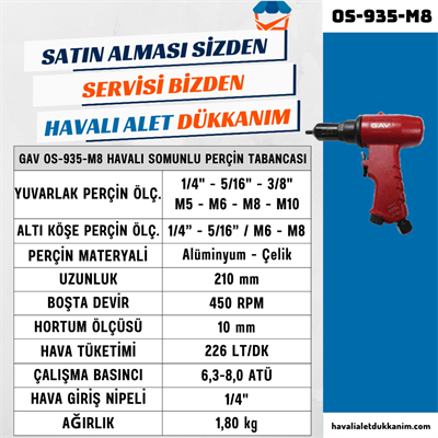 GAV OS-935-M8 Havalı Somunlu Perçin Tabancası