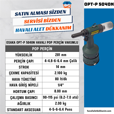 OSAKA OPT-P 5040N Havalı Pop Perçin Vakumlu