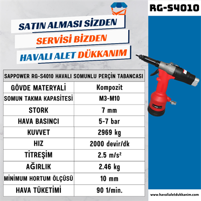 SAPPOWER RG-S4010  Havalı Somun Perçin Tabancası