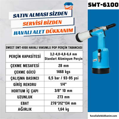 SWEET SWT-6100 Havalı Vakumlu Pop Perçin Tabancası 6.4 mm