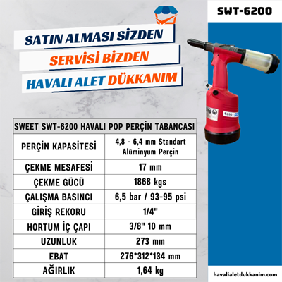 SWEET SWT-6200 Havalı Pop Perçin Tabancası 6.4 mm (Vakumlu)