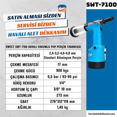 SWEET SWT-7100 Havalı Vakumlu Pop Perçin Tabancası 4.8 mm