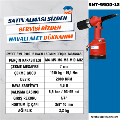 SWEET SWT-9900-12 Havalı Somun Perçin Tabancası M4-M12