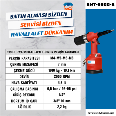 SWEET SWT-9900-8 Havalı Somun Perçin Tabancası M4-M8