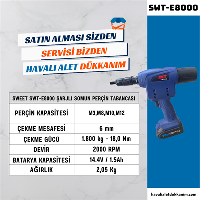 SWEET SWT-E8000 Şarjlı Somun Perçin Tabancası M4-M8