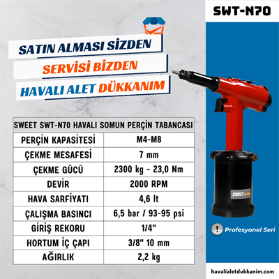 SWEET SWT-N70 Havalı Somun Perçin Tabancası M4-M8