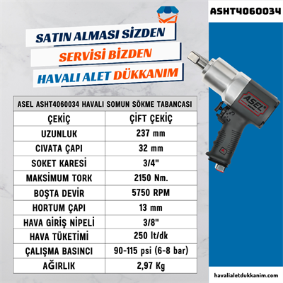 ASEL ASHT4060034 Havalı Somun Sökme Tabancası 3/4