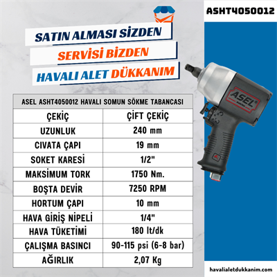 ASEL ASHT4050012 Havalı Somun Sökme Tabancası 1/2