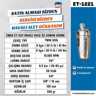 EMAX ET-1221 Havalı Avuç İçi Somun Sökme 1/4