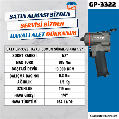 GATX GP-3322 Havalı Somun Sökme-Sıkma 1/2