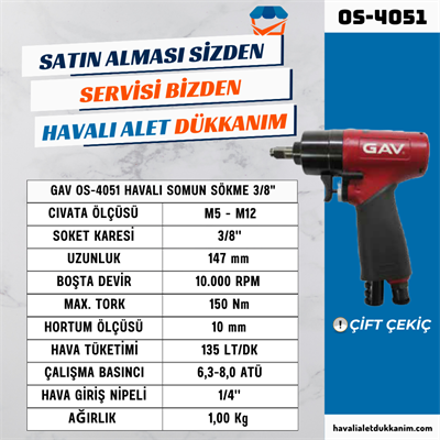 GAV OS-4051 Havalı Somun Sökme 3/8