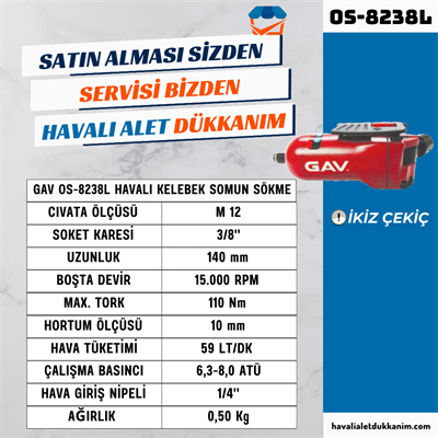 GAV OS-8238L Havalı Kelebek Somun Sökme 3/8