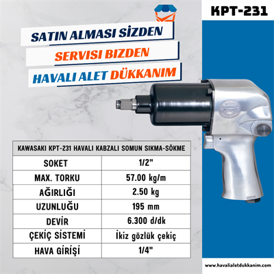 KAWASAKI KPT-231 Havalı Kabzalı Somun Sıkma-Sökme 1/2