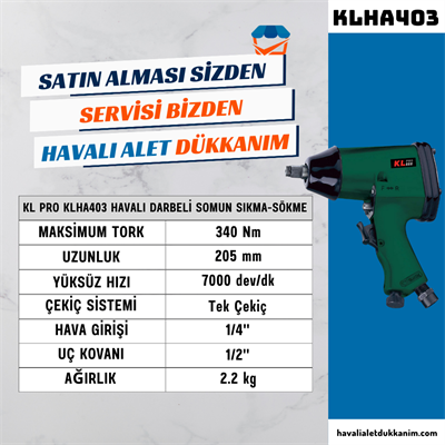 KL PRO KLHA403 Havalı Darbeli Somun Sıkma-Sökme