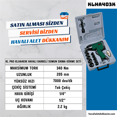 KL PRO KLHA403K Havalı Darbeli Somun Sıkma-Sökme Seti