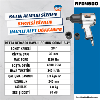 RETTA RFD4600 Havalı Somun Sökme 3/4