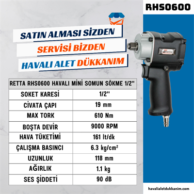 RETTA RHS0600 Havalı Mini Somun Sökme 1/2