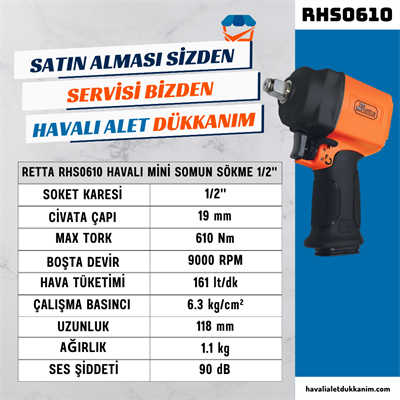 RETTA RHS0610 Havalı Mini Somun Sökme 1/2