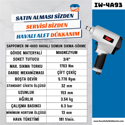 SAPPOWER IW-4A93 Havalı Somun Sıkma-Sökme 3/4