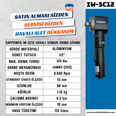 SAPPOWER IW-3C12 Havalı Somun Sıkma-Sökme 1/2