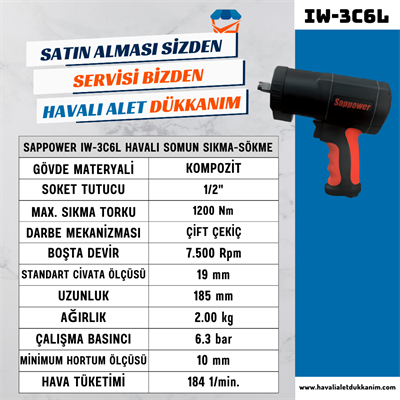 SAPPOWER IW-3C6L Havalı Somun Sıkma-Sökme 1/2