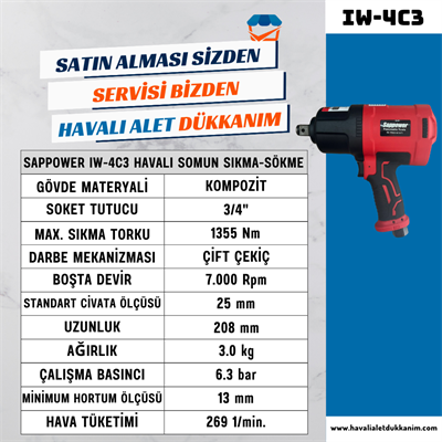 SAPPOWER IW-4C3 Havalı Somun Sıkma-Sökme 3/4