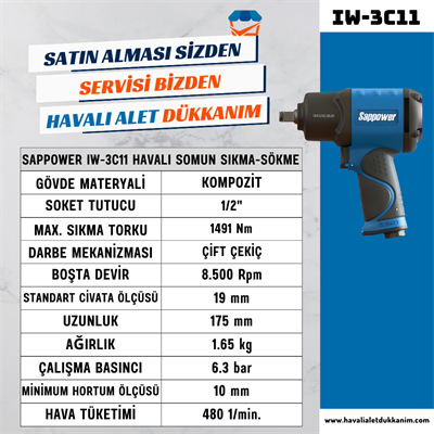 SAPPOWER IW-3C11 Havalı Somun Sıkma-Sökme 1/2