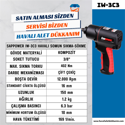 SAPPOWER IW-3C3 Havalı Somun Sıkma-Sökme 3/8