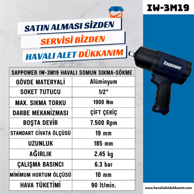 SAPPOWER IW-3M19 Havalı Somun Sıkma-Sökme 1/2
