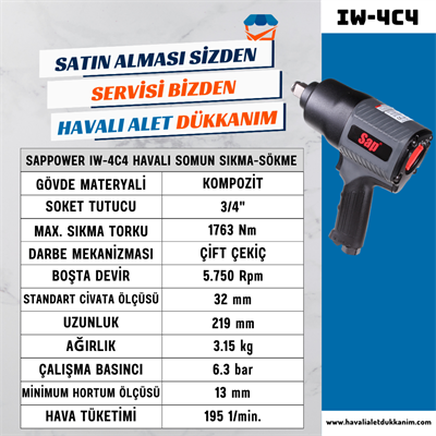 SAPPOWER IW-4C4 Havalı Somun Sıkma-Sökme 3/4