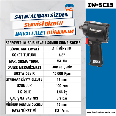 SAPPOWER IW-3C13 Havalı Somun Sıkma-Sökme 1/2