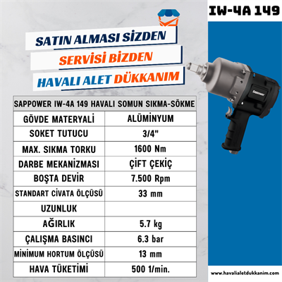 SAPPOWER IW-4A 149 Havalı Somun Sıkma-Sökme 3/4