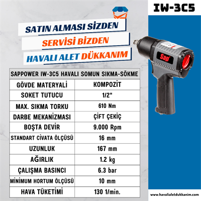 SAPPOWER IW-3C5 Havalı Somun Sıkma-Sökme 1/2
