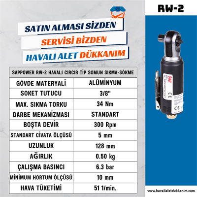 SAPPOWER RW-2 Havalı Cırcır Tip Somun Sıkma-Sökme 3/8