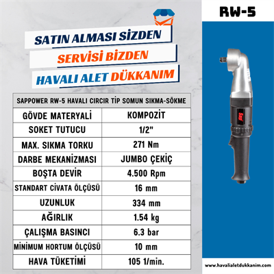 SAPPOWER RW-5 Havalı Cırcır Tip Somun Sıkma-Sökme 1/2