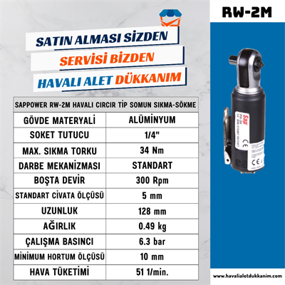 SAPPOWER RW-2M Havalı Cırcır Tip Somun Sıkma-Sökme 1/4
