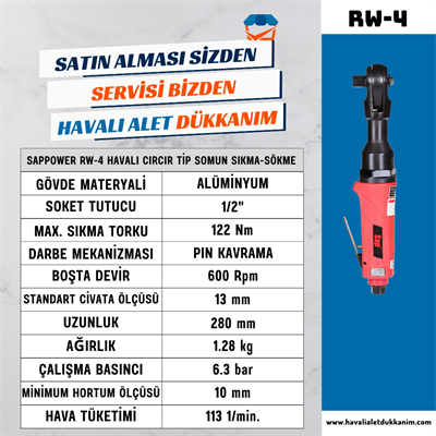 SAPPOWER RW-4 Havalı Cırcır Tip Somun Sıkma-Sökme 1/2