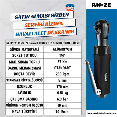SAPPOWER RW-2E Havalı Cırcır Tip Somun Sıkma-Sökme 1/4